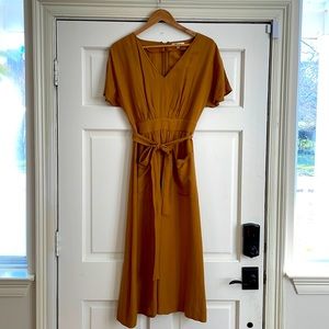 Gold Linen, Tie Waist Midi